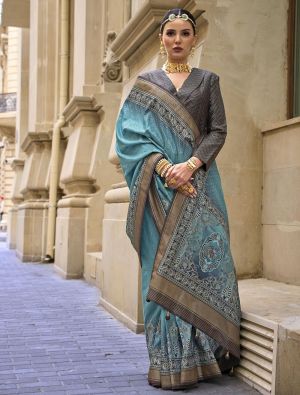 Turquoise Art Silk Premium Designer Saree