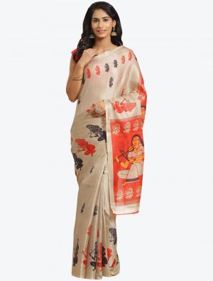 Cream Bhagalpuri Art Silk Designer Saree small FABSA20865