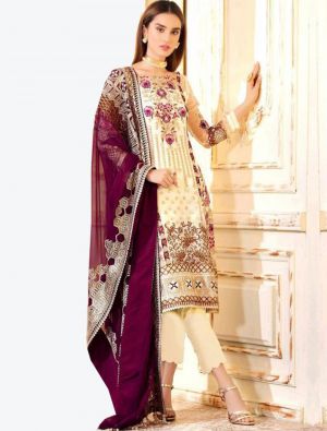 Cream Georgette Straight Suit with Dupatta small FABSL20280