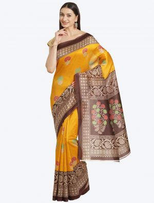 Deep Yellow Bhagalpuri Art Silk Designer Saree small FABSA20869