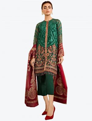 Green Georgette Straight Suit with Dupatta small FABSL20284