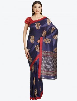 Navy Blue Bhagalpuri Art Silk Designer Saree small FABSA20882