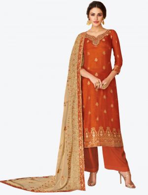 Orange Dolla Jacquard Straight Suit with Dupatta small FABSL20287