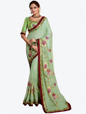 Pista Green Dola Silk Designer Saree small FABSA20772