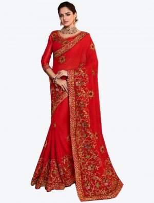 Red Dola Silk Designer Saree small FABSA20771