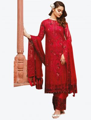 Red Georgette Straight Suit with Dupatta small FABSL20281