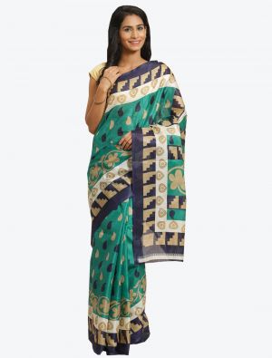 Turquoise Blue Bhagalpuri Art Silk Designer Saree small FABSA20878