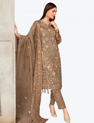 Beige Faux Georgette Semi Stitched Straight Suit with Dupatta small FABSL20359