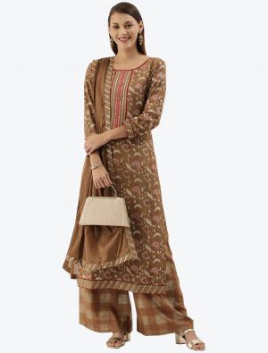 Brown Chinon Dress Material with Dupatta small FABSL20352
