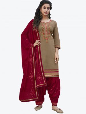 Brown Cotton Patiala Suit with Dupatta small FABSL20323