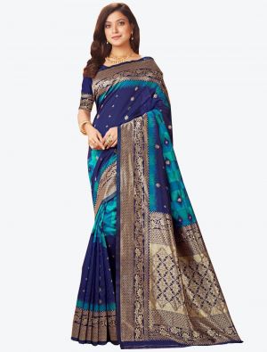 Dark Blue Banarasi Pure Silk Designer Saree small FABSA20924