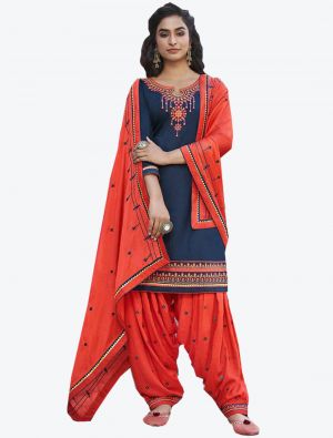 Dark Blue Cotton Patiala Suit with Dupatta small FABSL20317