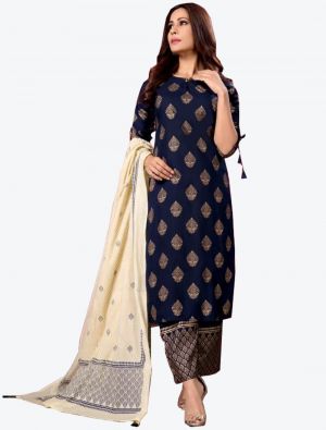 Dark Blue Liva Rayon Readymade Suit with Dupatta small FABSL20302