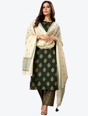 Dark Green Liva Rayon Readymade Suit with Dupatta small FABSL20304