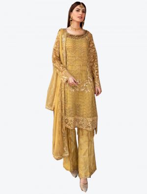 Golden Faux Georgette Semi Stitched Plazzo Suit with Dupatta small FABSL20357