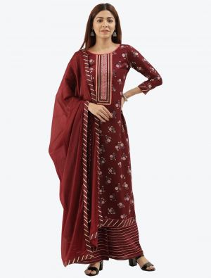 Maroon Chinon Dress Material with Dupatta small FABSL20351