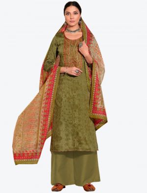 Mehendi Green Cotton Semi Stitched Plazzo Suit with Dupatta small FABSL20345