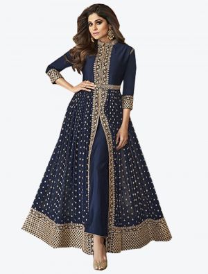 Navy Blue Georgette Semi Stitched Designer Suit small FABSL20293