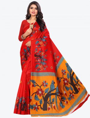 Red Bhagalpuri Art Silk Designer Saree small FABSA20901