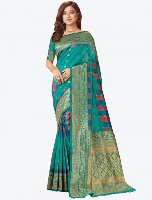 Teal Banarasi Pure Silk Designer Saree small FABSA20923