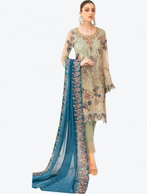 Light Green Faux Georgette Semi Stitched Pakistani Suit with Dupatta small FABSL20365