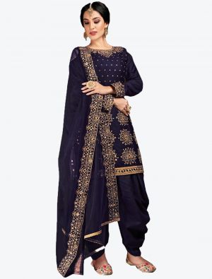 Navy Blue Jam Cotton Patiala Suit with Dupatta small FABSL20375