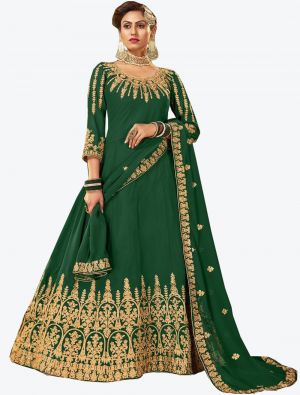 Green Embroidered Pure Georgette Anarkali Floor Length Suit with Dupatta small FABSL20439