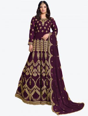 Wine Faux Georgette Semi Stitched Anarkali Floor Length Suit with Dupatta small FABSL20423