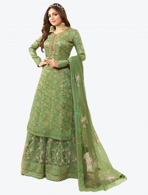 Green Heavy Jacquard Diamond Embroidered Palazzo Suit FABSL20490