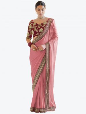 Pastel Pink Premium Organza Festive Wear Designer Saree small FABSA21215