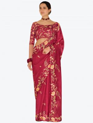 Pinkish Red Premium Organza Festive Wear Designer Saree small FABSA21211
