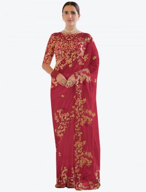 Rose Red Premium Organza Festive Wear Designer Saree FABSA21214