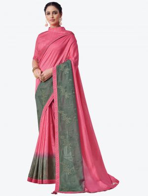 Candy Pink Embroidered Viscose Silk Party Wear Designer Saree small FABSA21368