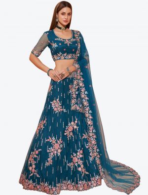 Cerulean Blue Soft Net Wedding Wear Heavy Designer Lehenga Choli small FABLE20202
