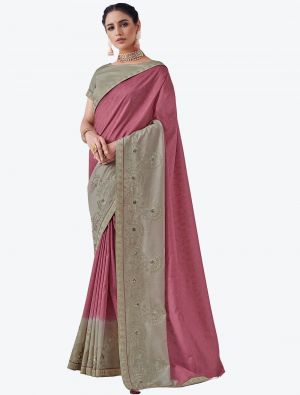 Dusty Pink Embroidered Viscose Silk Party Wear Designer Saree small FABSA21370