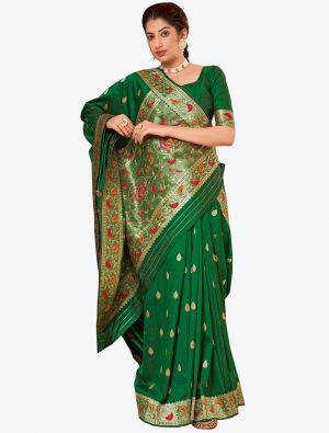 Lush Green Banarasi Soft Silk Festive Wear Designer Saree small FABSA21391