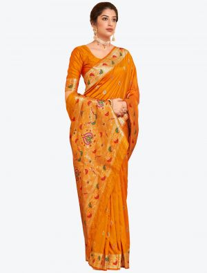 Mustard Yellow Banarasi Soft Silk Festive Wear Designer Saree small FABSA21390