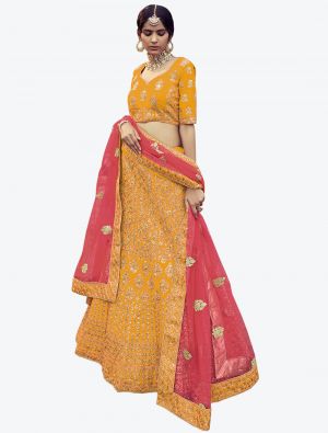 Deep Yellow Premium Satin Wedding Wear Heavy Designer Lehenga Choli small FABLE20240