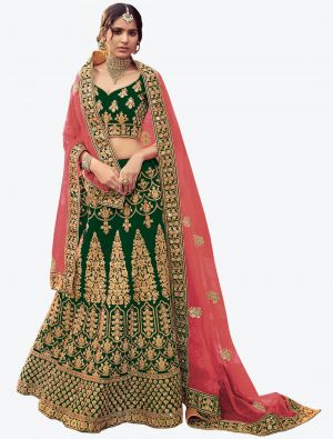 Forest Green Premium Satin Wedding Wear Heavy Designer Lehenga Choli small FABLE20246