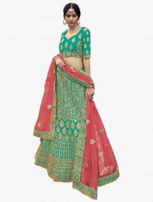 Rama Green Premium Satin Wedding Wear Heavy Designer Lehenga Choli small FABLE20238