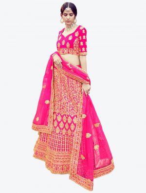 Rani Pink Premium Satin Wedding Wear Heavy Designer Lehenga Choli small FABLE20231