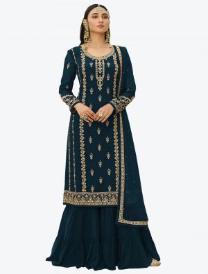 Rama Blue Faux Georgette Designer Palazzo Suit with Dupatta small FABSL20760