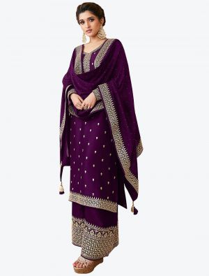 Royal Purple Heavy Blooming Vichitra Designer Palazzo Suit small FABSL20734