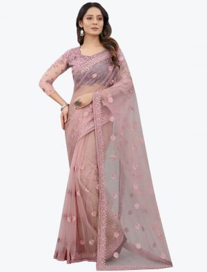 Lavender Embroidered Net Gorgeous Party Wear Designer Saree small FABSA21674