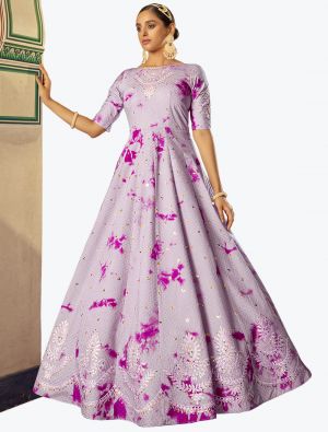 light purple premium cotton semi stitched party wear anarkali gown   small fabgo20145