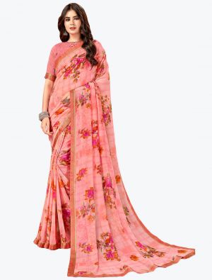 Pinkish Peach Malai Soft Printed Saree With Border small FABSA21790