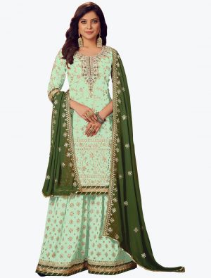 Pista Green Faux Georgette Embroidered Designer Palazzo Suit small FABSL21076