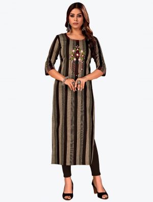 brown pure cotton kurti with hand embroidery work fabku20687