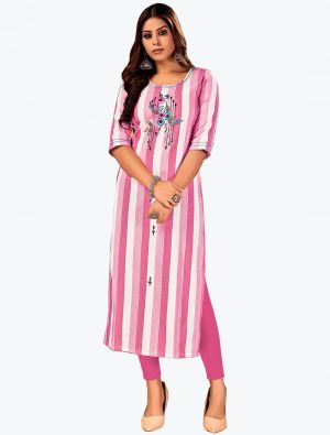 pink pure cotton kurti with hand embroidery work fabku20688