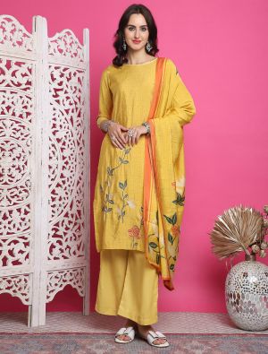Yellow Muslin Digital Printed Elegant Salwar Kameez small FABSL21871